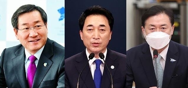 (사진 왼쪽부터)유정복 전 인천시장, 박수현 청와대 국민소통수석, 김영춘 전 해양수산부 장관 ⓒ인천시
